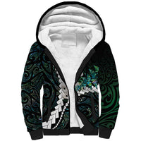 New Zealand Personalised Sherpa Hoodie Meri Kirihimete Kowhaiwhai Mix Paua Shell - Emerald LT7 Unisex Green - Polynesian Pride