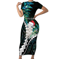 New Zealand Personalised Short Sleeve Bodycon Dress Meri Kirihimete Kowhaiwhai Mix Paua Shell - Emerald LT7 Long Dress Green - Polynesian Pride