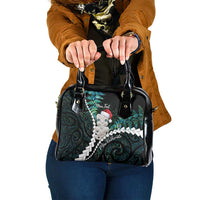 New Zealand Personalised Shoulder Handbag Meri Kirihimete Kowhaiwhai Mix Paua Shell - Emerald
