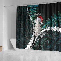 New Zealand Personalised Shower Curtain Meri Kirihimete Kowhaiwhai Mix Paua Shell - Emerald LT7 - Polynesian Pride