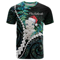New Zealand Personalised T Shirt Meri Kirihimete Kowhaiwhai Mix Paua Shell - Emerald LT7 Green - Polynesian Pride