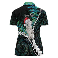 New Zealand Personalised Women Polo Shirt Meri Kirihimete Kowhaiwhai Mix Paua Shell - Emerald LT7 - Polynesian Pride