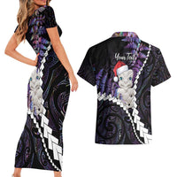 New Zealand Personalised Couples Matching Short Sleeve Bodycon Dress and Hawaiian Shirt Meri Kirihimete Kowhaiwhai Mix Paua Shell - Amethys LT7 - Polynesian Pride