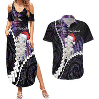New Zealand Personalised Couples Matching Summer Maxi Dress and Hawaiian Shirt Meri Kirihimete Kowhaiwhai Mix Paua Shell - Amethys LT7 Purple - Polynesian Pride