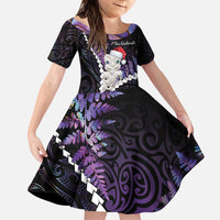 New Zealand Personalised Family Matching Puletasi and Hawaiian Shirt Meri Kirihimete Kowhaiwhai Mix Paua Shell - Amethys LT7 Daughter's Dress Purple - Polynesian Pride
