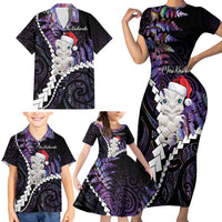 New Zealand Personalised Family Matching Short Sleeve Bodycon Dress and Hawaiian Shirt Meri Kirihimete Kowhaiwhai Mix Paua Shell - Amethys LT7 - Polynesian Pride