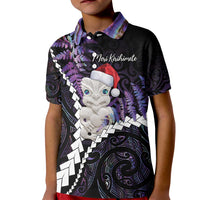 New Zealand Personalised Kid Polo Shirt Meri Kirihimete Kowhaiwhai Mix Paua Shell - Amethys LT7 Kid Purple - Polynesian Pride