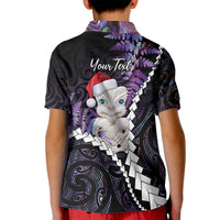 New Zealand Personalised Kid Polo Shirt Meri Kirihimete Kowhaiwhai Mix Paua Shell - Amethys LT7 - Polynesian Pride