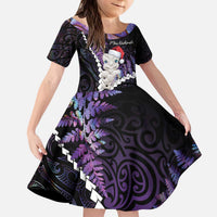 New Zealand Personalised Kid Short Sleeve Dress Meri Kirihimete Kowhaiwhai Mix Paua Shell - Amethys LT7 KID Purple - Polynesian Pride