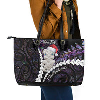 New Zealand Personalised Leather Tote Bag Meri Kirihimete Kowhaiwhai Mix Paua Shell - Amethys LT7 - Polynesian Pride