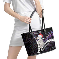New Zealand Personalised Leather Tote Bag Meri Kirihimete Kowhaiwhai Mix Paua Shell - Amethys LT7 - Polynesian Pride