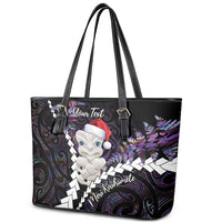 New Zealand Personalised Leather Tote Bag Meri Kirihimete Kowhaiwhai Mix Paua Shell - Amethys LT7 - Polynesian Pride