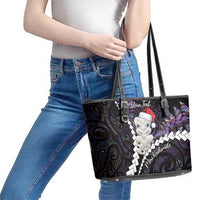 New Zealand Personalised Leather Tote Bag Meri Kirihimete Kowhaiwhai Mix Paua Shell - Amethys LT7 - Polynesian Pride