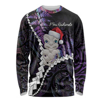 New Zealand Personalised Long Sleeve Shirt Meri Kirihimete Kowhaiwhai Mix Paua Shell - Amethys LT7 Unisex Purple - Polynesian Pride