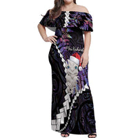 New Zealand Personalised Off Shoulder Maxi Dress Meri Kirihimete Kowhaiwhai Mix Paua Shell - Amethys LT7 Women Purple - Polynesian Pride
