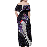 New Zealand Personalised Off Shoulder Maxi Dress Meri Kirihimete Kowhaiwhai Mix Paua Shell - Amethys LT7 - Polynesian Pride