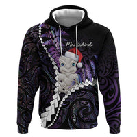 New Zealand Personalised Zip Hoodie Meri Kirihimete Kowhaiwhai Mix Paua Shell - Amethys LT7 Pullover Hoodie Purple - Polynesian Pride