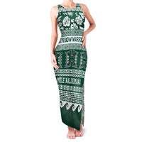 Hawaii Rainbow Warriors Christmas Family Matching Tank Maxi Dress and Hawaiian Shirt Kakau Motifs LT7 Mom's Dress Green - Polynesian Pride