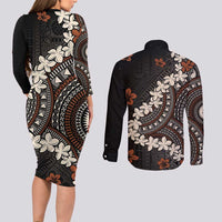 Bula Fiji Women's Day Couples Matching Long Sleeve Bodycon Dress and Long Sleeve Button Shirt Classic Masi Tapa LT7 - Polynesian Pride