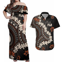 Bula Fiji Women's Day Couples Matching Off Shoulder Maxi Dress and Hawaiian Shirt Classic Masi Tapa LT7 Brown - Polynesian Pride