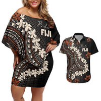 Bula Fiji Women's Day Couples Matching Off Shoulder Short Dress and Hawaiian Shirt Classic Masi Tapa LT7 Brown - Polynesian Pride