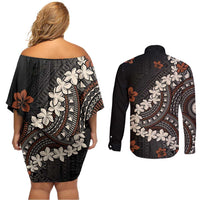 Bula Fiji Women's Day Couples Matching Off Shoulder Short Dress and Long Sleeve Button Shirt Classic Masi Tapa LT7 - Polynesian Pride
