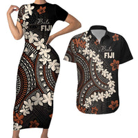 Bula Fiji Women's Day Couples Matching Short Sleeve Bodycon Dress and Hawaiian Shirt Classic Masi Tapa LT7 Brown - Polynesian Pride