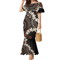 Bula Fiji Women's Day Family Matching Mermaid Dress and Hawaiian Shirt Classic Masi Tapa LT7 Mom's Dress Brown - Polynesian Pride