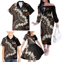 Bula Fiji Women's Day Family Matching Off The Shoulder Long Sleeve Dress and Hawaiian Shirt Classic Masi Tapa LT7 - Polynesian Pride