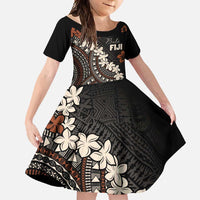 Bula Fiji Women's Day Family Matching Off Shoulder Maxi Dress and Hawaiian Shirt Classic Masi Tapa LT7 Daughter's Dress Brown - Polynesian Pride