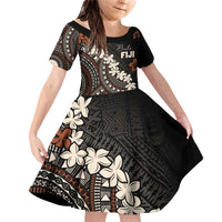 Bula Fiji Women's Day Family Matching Off Shoulder Short Dress and Hawaiian Shirt Classic Masi Tapa LT7 Daughter's Dress Brown - Polynesian Pride