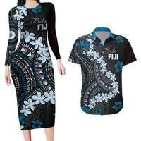 Bula Fiji Women's Day Couples Matching Long Sleeve Bodycon Dress and Hawaiian Shirt Indigo Masi Tapa LT7 Indigo - Polynesian Pride