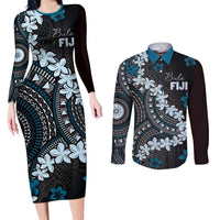 Bula Fiji Women's Day Couples Matching Long Sleeve Bodycon Dress and Long Sleeve Button Shirt Indigo Masi Tapa LT7 Indigo - Polynesian Pride