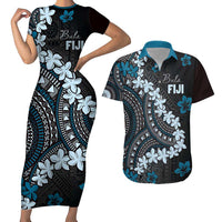 Bula Fiji Women's Day Couples Matching Short Sleeve Bodycon Dress and Hawaiian Shirt Indigo Masi Tapa LT7 Indigo - Polynesian Pride