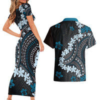 Bula Fiji Women's Day Couples Matching Short Sleeve Bodycon Dress and Hawaiian Shirt Indigo Masi Tapa LT7 - Polynesian Pride