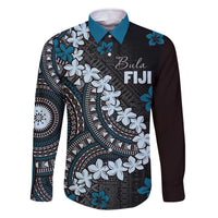 Bula Fiji Women's Day Family Matching Off The Shoulder Long Sleeve Dress and Hawaiian Shirt Indigo Masi Tapa LT7 Dad's Shirt - Long Sleeve Indigo - Polynesian Pride