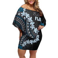 Bula Fiji Women's Day Family Matching Off Shoulder Short Dress and Hawaiian Shirt Indigo Masi Tapa LT7 Mom's Dress Indigo - Polynesian Pride