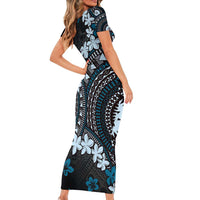 Bula Fiji Women's Day Family Matching Short Sleeve Bodycon Dress and Hawaiian Shirt Indigo Masi Tapa LT7 - Polynesian Pride