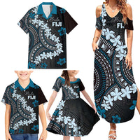 Bula Fiji Women's Day Family Matching Summer Maxi Dress and Hawaiian Shirt Indigo Masi Tapa LT7 - Polynesian Pride