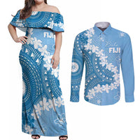 Bula Fiji Women's Day Couples Matching Off Shoulder Maxi Dress and Long Sleeve Button Shirt Turquoise Masi Tapa LT7 Turquoise - Polynesian Pride