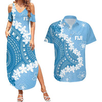 Bula Fiji Women's Day Couples Matching Summer Maxi Dress and Hawaiian Shirt Turquoise Masi Tapa LT7 Turquoise - Polynesian Pride