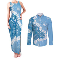 Bula Fiji Women's Day Couples Matching Tank Maxi Dress and Long Sleeve Button Shirt Turquoise Masi Tapa LT7 Turquoise - Polynesian Pride