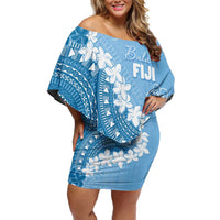 Bula Fiji Women's Day Family Matching Off Shoulder Short Dress and Hawaiian Shirt Turquoise Masi Tapa LT7 Mom's Dress Turquoise - Polynesian Pride