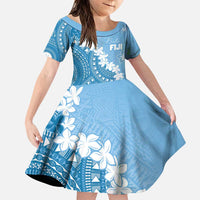 Bula Fiji Women's Day Family Matching Puletasi and Hawaiian Shirt Turquoise Masi Tapa LT7 Daughter's Dress Turquoise - Polynesian Pride