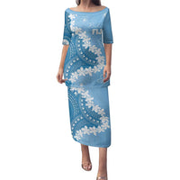 Bula Fiji Women's Day Family Matching Puletasi and Hawaiian Shirt Turquoise Masi Tapa LT7 Mom's Dress Turquoise - Polynesian Pride