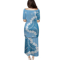 Bula Fiji Women's Day Family Matching Puletasi and Hawaiian Shirt Turquoise Masi Tapa LT7 - Polynesian Pride