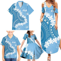 Bula Fiji Women's Day Family Matching Summer Maxi Dress and Hawaiian Shirt Turquoise Masi Tapa LT7 - Polynesian Pride