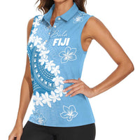 Bula Fiji Women's Day Women Sleeveless Polo Shirt Turquoise Masi Tapa LT7 - Polynesian Pride