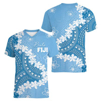 Bula Fiji Women's Day Women V-Neck T-Shirt Turquoise Masi Tapa LT7 - Polynesian Pride