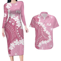 Bula Fiji Women's Day Couples Matching Long Sleeve Bodycon Dress and Hawaiian Shirt Pink Masi Tapa LT7 Pink - Polynesian Pride